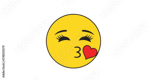 Yellow emoji face blowing a kiss with a red heart.
