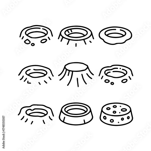 set of outline icons craters vector on a white background
set of 9 line icons, vector, on a white background