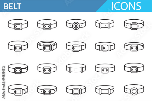 Set of Vector Icons of Belts with Adjustable Buckles and Different Styles