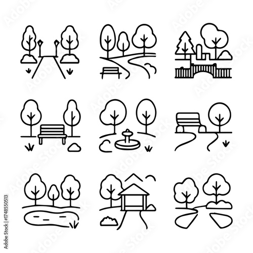 set of outline icons parks vector on a white background
set of 9 line icons, vector, on a white background
