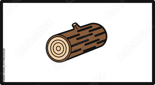 Cartoon Wooden Log with Bark Texture and Visible Growth Rings.