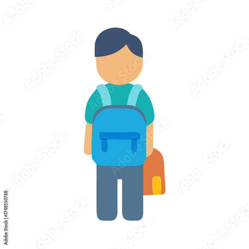 Flat vector illustration of a schoolboy with backpack