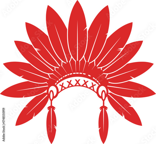 Vibrant red native american headdress feather war bonnets vector