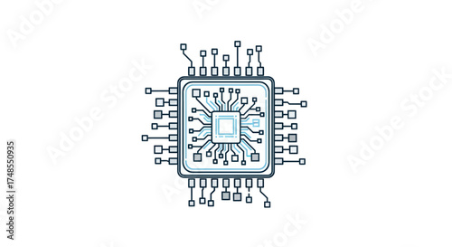Detailed Line Art Illustration of a Computer Processor Chip.