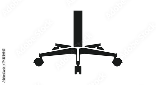 Black Office Chair Base with Five Legs and Wheels Isolated.