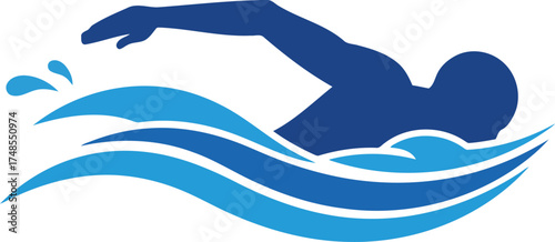 Silhouette swimmer silhouette with blue waves vector