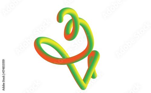 Vector art of a single 3d rendered spring, featuring a green to orange gradient and a unique spiral shape