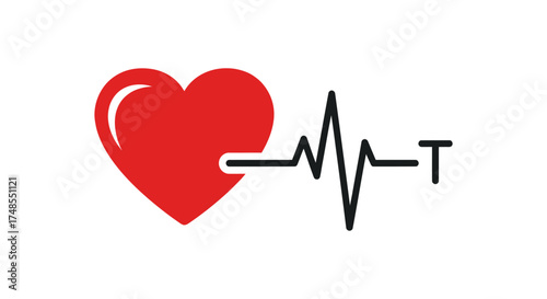 Red Heart with Electrocardiogram Line Illustrating Heartbeat and Health.