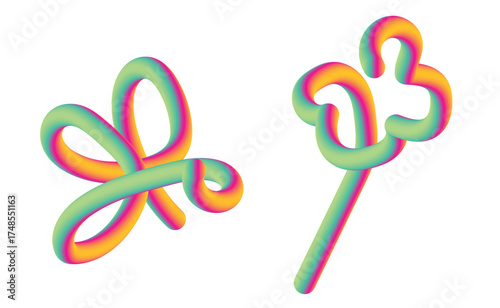 Vector art of two colorful 3d rendered springs, each with a unique shape and a green to orange gradient