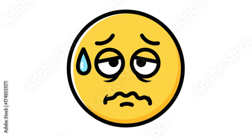 Exhausted Yellow Emoji with Dark Circles and Sweat Drop.