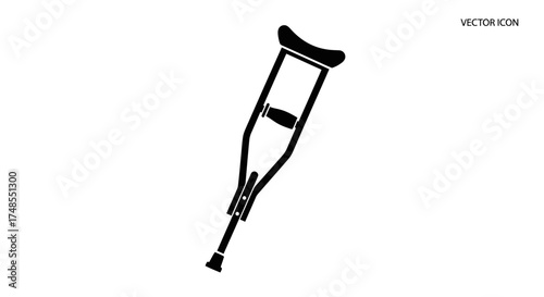Black Silhouette of a Medical Crutch for Support and Mobility.