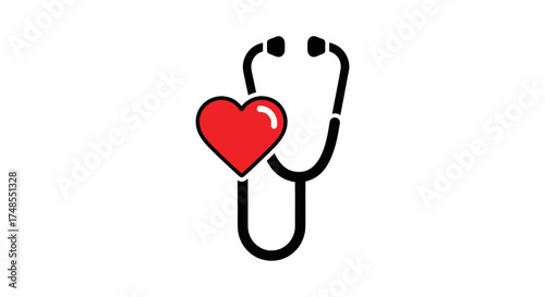 Medical Stethoscope with Red Heart Symbol for Healthcare.