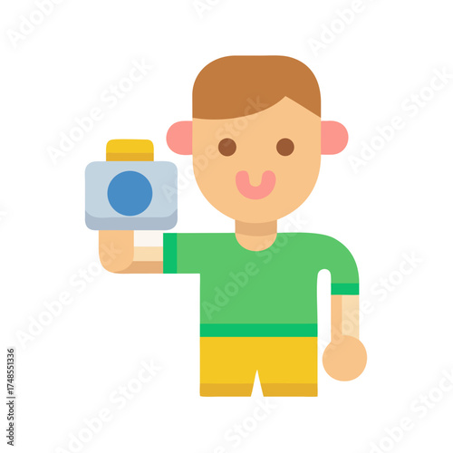 Flat vector of a photographer holding up a camera