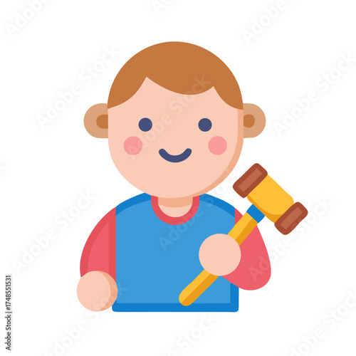 Cartoon illustration of a boy holding a gavel