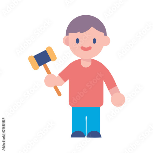 Cartoon character holding gavel against black background illustration graphic
