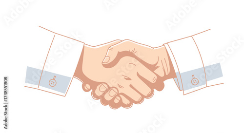 Illustration of a Handshake Between Two People in White Shirts.