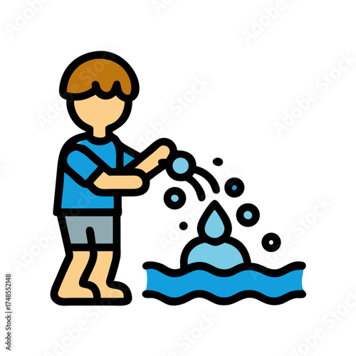 Boy throwing a water ball in the pool graphic