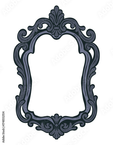 Halloween Goth mirror Frame. Ornate baroque decorative illustration for elegant home decor, luxury invitations, wedding cards, and retro paper art