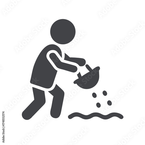 Stylized icon of farmer sowing seeds to the ground