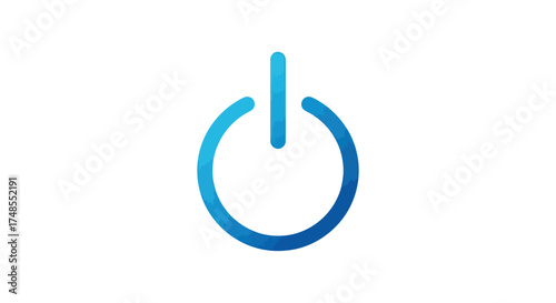 Blue Power Button Icon with Gradient Effect on White Background.