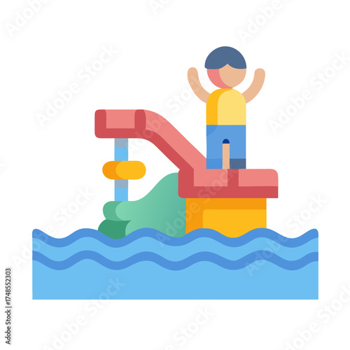Cartoon illustration of a child enjoying water slide activity