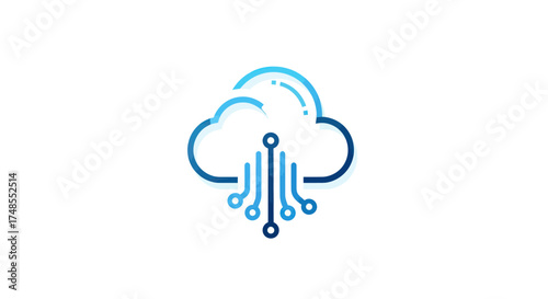 Digital Cloud Computing Icon with Circuitry Design.