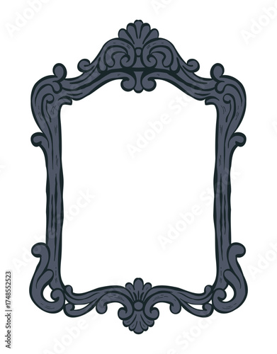 Halloween Goth mirror Frame. Ornate baroque decorative illustration for elegant home decor, luxury invitations, wedding cards, and retro paper art