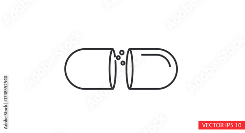 Open Capsule with Small Pellets Inside Medical Icon.