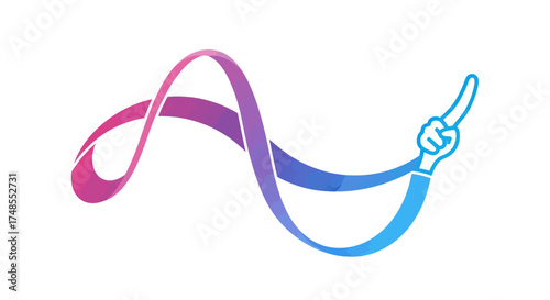 Abstract Wavy Gradient Ribbon with Pointing Hand Illustration.