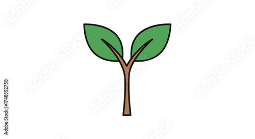 Simple illustration of a young plant sprout with two green leaves.