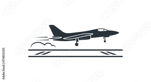 Silhouette of a Jet Airplane Taking Off from a Runway.