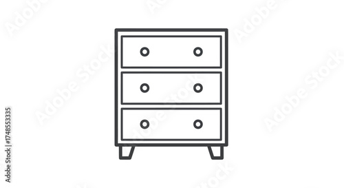 Simple Line Art Icon of a Three-Drawer Chest of Drawers.