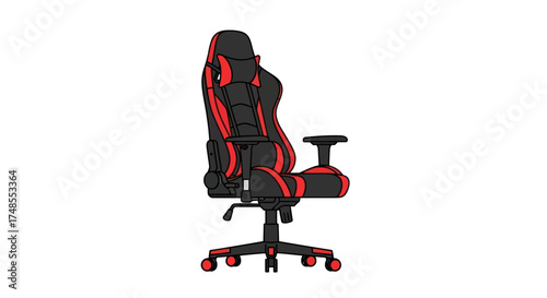 Ergonomic Red and Black Gaming Chair with Adjustable Armrests.