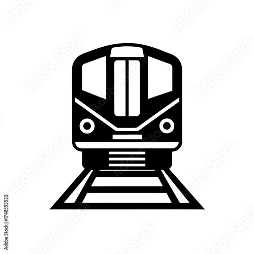 Front view of a train on the rails silhouette