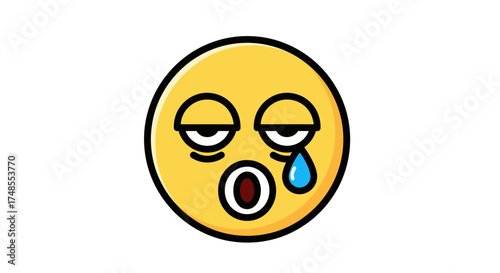 Yellow Emoji with Droopy Eyes and Tear Exhausted Expression.