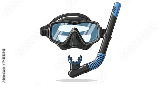Black Snorkel Mask with Blue Accents and Breathing Tube.