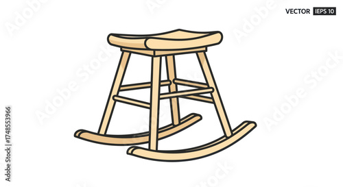Wooden Rocking Stool with Curved Base and Simple Design.