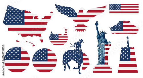 Patriotic american flag icons and symbols vector illustration design