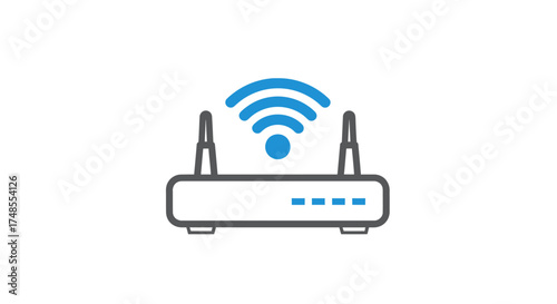 Wireless Router with Antenna and Signal Icon.