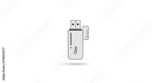 Simple illustration of a grey USB flash drive with detached cap.