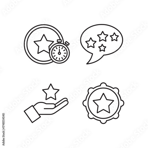 hand drawn vector illustration of Customer Review and Rating Quality, Feedback, and Satisfaction Line Icon Set