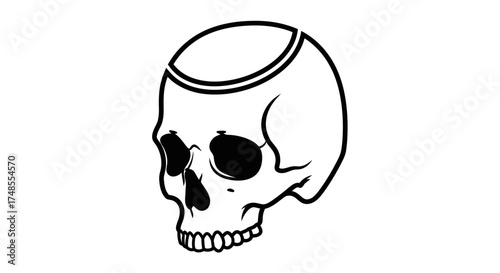 Black and white illustration of a human skull wearing a yarmulke.