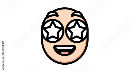 Excited Cartoon Face with Star Eyes and Open Mouth.