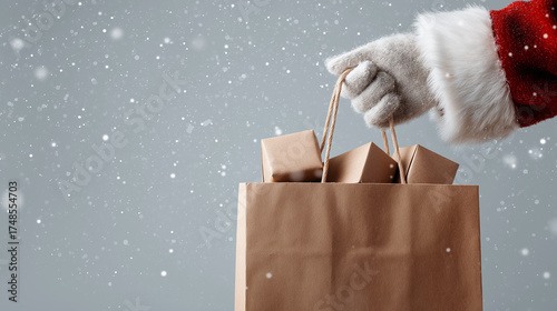 Santa Claus with shopping bag and copy space