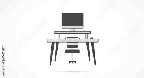 Minimalist modern desk setup with computer and chair.