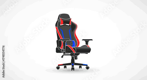 Ergonomic Gaming Chair with Red Blue and Black Accents.
