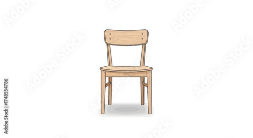 Simple Wooden Chair with Backrest and Four Legs.
