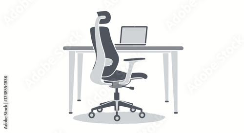 Modern Ergonomic Office Chair and Desk with Laptop Setup.