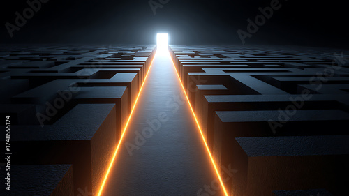 A light illuminates the end of a maze, representing the path to success.