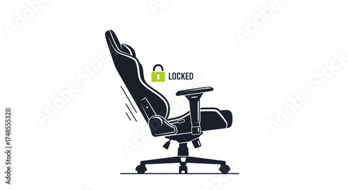 Black and White Gaming Chair Illustration with Locked Reclining Feature.